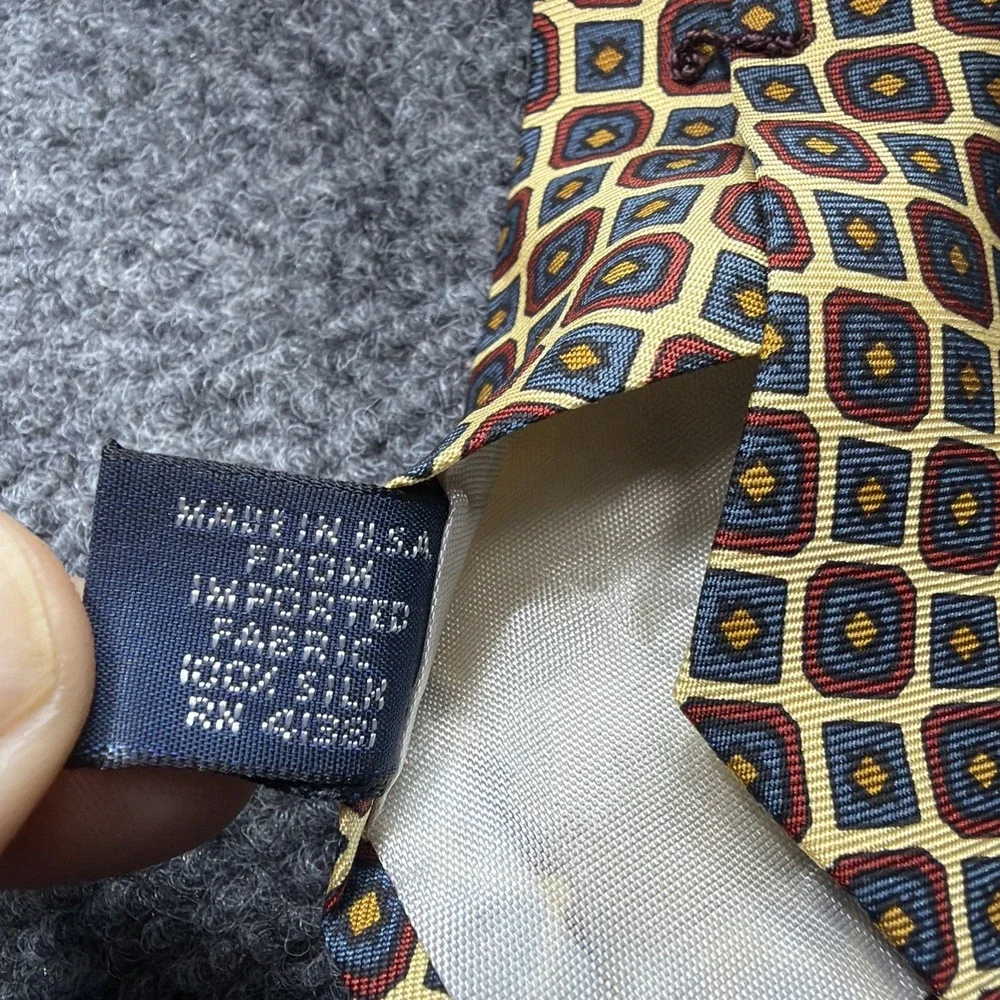 VTG POLO RALPH LAUREN Silk Tie Wedding Formal 100% Silk HAND MADE In USA Geo Art
